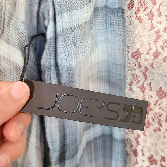 SHIRT Nwt Joe's jeans raelee blue white plaid button down shirt Size small - Picture 5 of 7